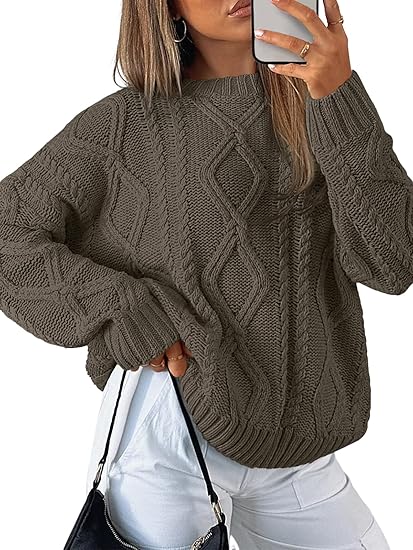 Queen Women's Oversized Cable Knit Crewneck Sweaters