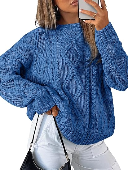 Queen Women's Oversized Cable Knit Crewneck Sweaters